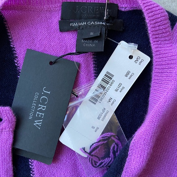 Beautiful NWT cashmere JCrew Collection Purple and Navy Striped Cardigan - Picture 6 of 6